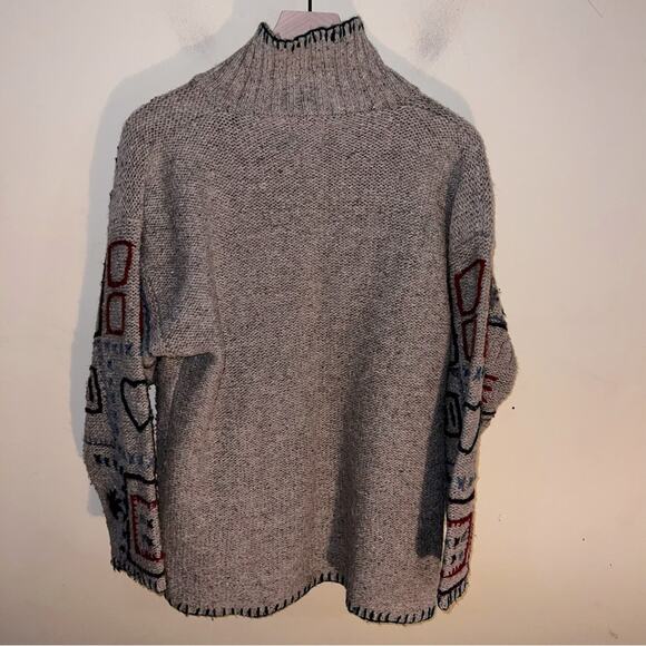 VINTAGE IVY wool knit cardigan sweater with embroidery S - Picture 6 of 6